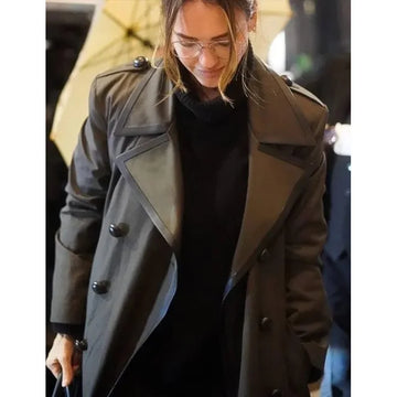 Jessica Alba Brown Cotton Trench Coat