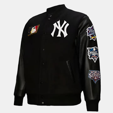 NY Yankees Black Out Vintage Logo Varsity Jacket