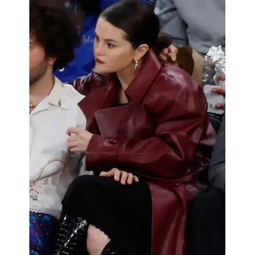 Selena Gomez Knicks Game Leather Coat
