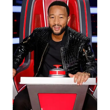 The Voice John Legend Crocodile Black Leather Jacket
