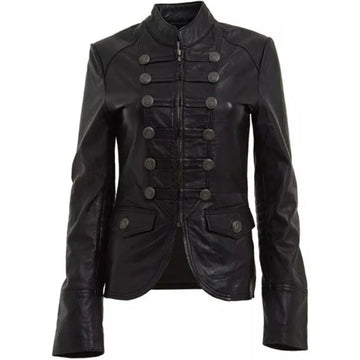 Slim Fit Black Military Women's Leather Jacket