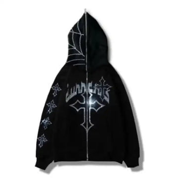 Y2k Rhinestone Cross Hoodie