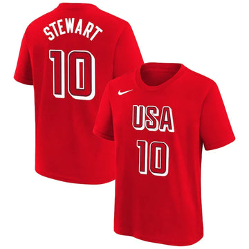 Summer Olympics USA Basketball 2024 Breanna Stewart Red Name & Number T-Shirt