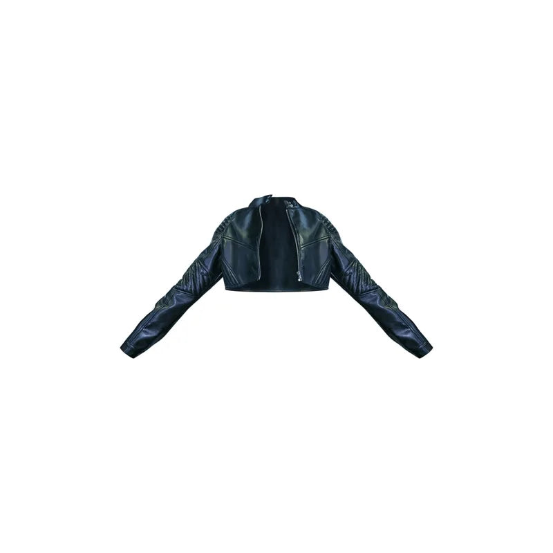 Super Cropped Black Quilted Leather Jacket