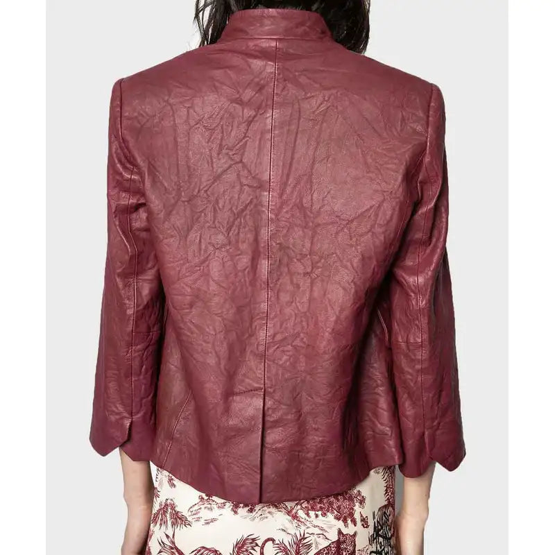 Athena Grant Maroon Leather Maroon Jacket