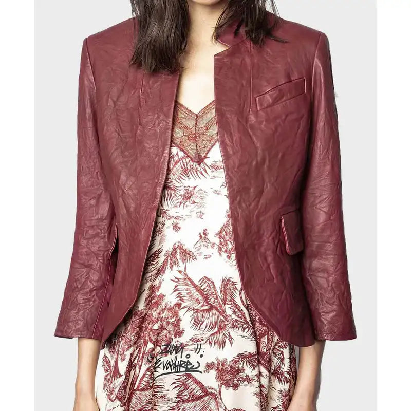 Athena Grant Maroon Leather Maroon Jacket