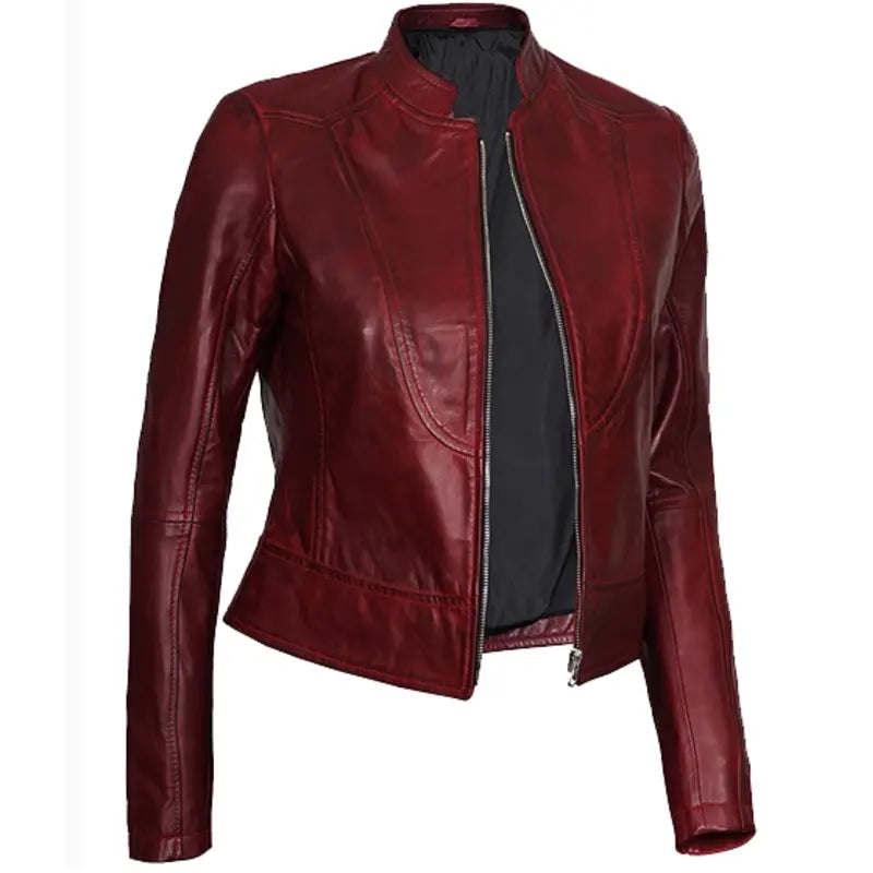 Amy Maroon Leather Jacket