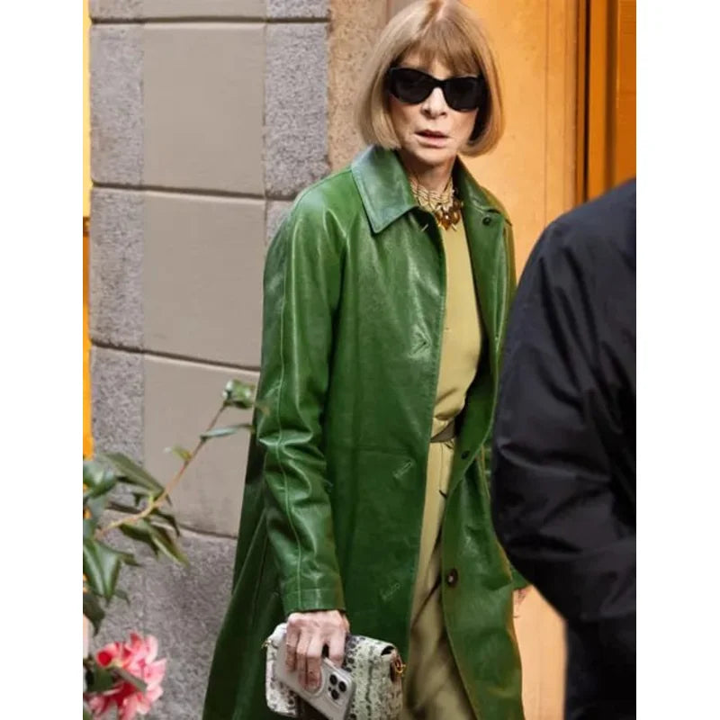 Anna Wintour Green Leather Coat