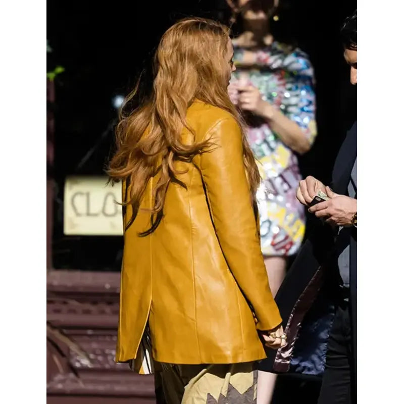 It Ends With Us 2024 Blake Lively Mustard Leather Coat