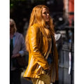 It Ends With Us 2024 Blake Lively Mustard Leather Coat
