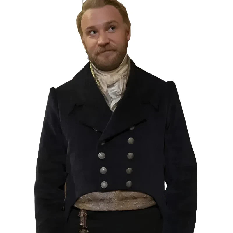 Bridgerton Season 03 Sam Phillips Black Wool Tailcoat