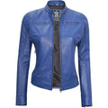 Cafe Racer Blue Womens Leather Jacket