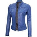 Cafe Racer Blue Womens Leather Jacket