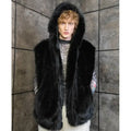 Cassius Faux Mink Fur Removable Sleeves Black Coat