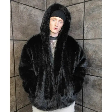 Cassius Faux Mink Fur Removable Sleeves Black Coat