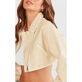 Cropped Boxy Cream Worn Leather Jacket