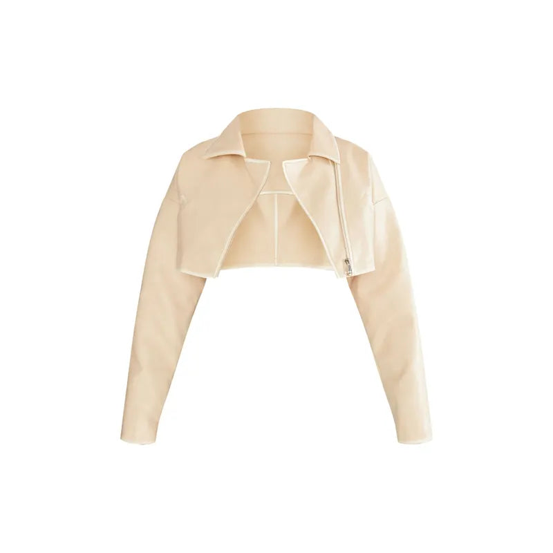Cropped Boxy Cream Worn Leather Jacket