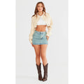 Cropped Boxy Cream Worn Leather Jacket