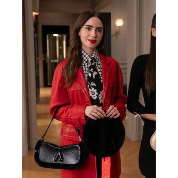 Emily In Paris S04 Emily Cooper Red Leather Coat