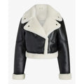 Faux Leather Sherpa Lined Cropped Moto Black Jacket