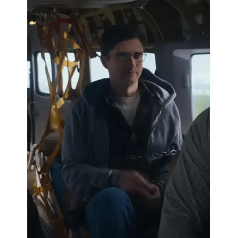 Flight Risk 2024 Topher Grace Grey Hooded Jacket