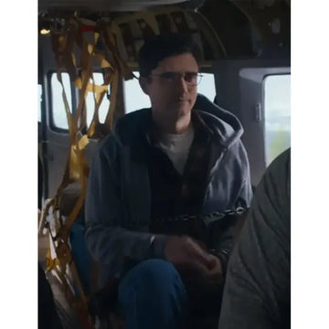 Flight Risk 2024 Topher Grace Grey Hooded Jacket