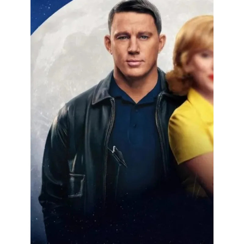 Fly Me To The Moon Leather Bomber Jacket