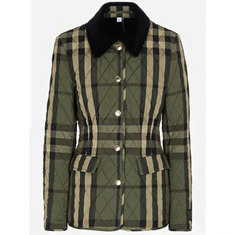 Kate Middleton Quilted Plaid Green Checked Jacket