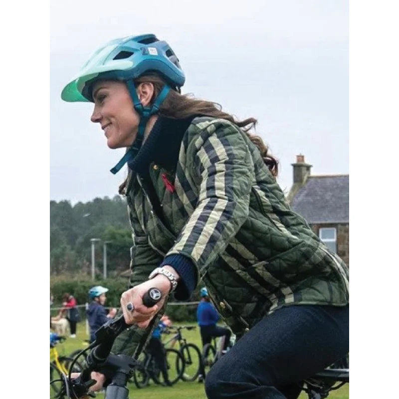 Kate Middleton Quilted Plaid Green Checked Jacket