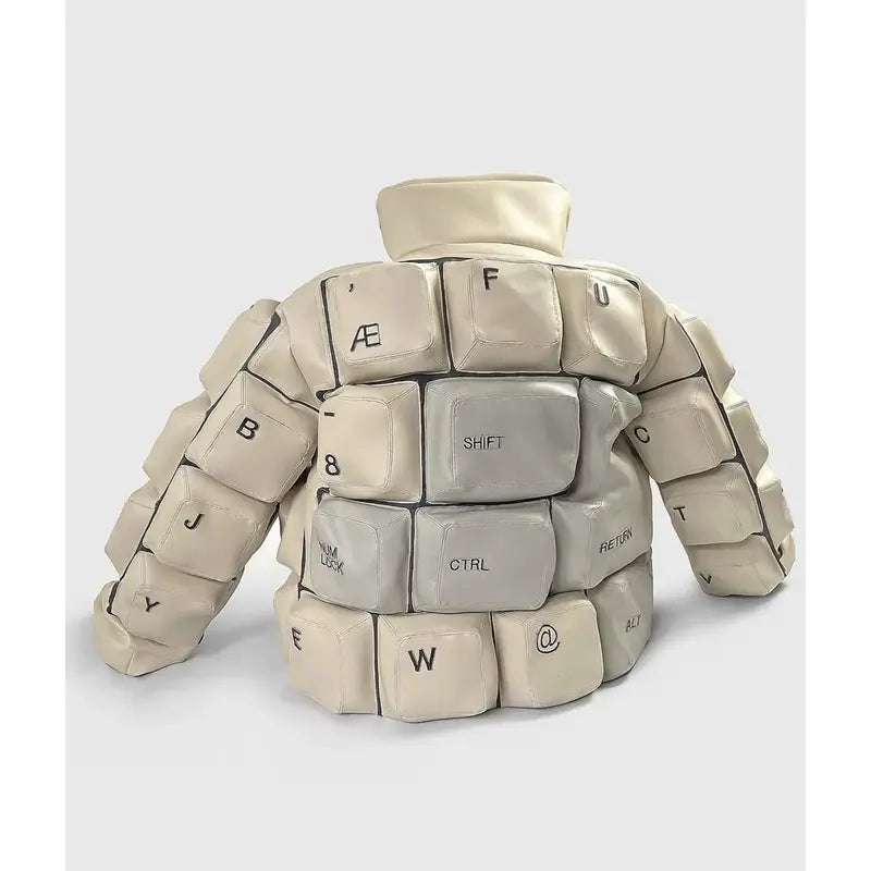 Keyboard Puffer Style Leather Jacket