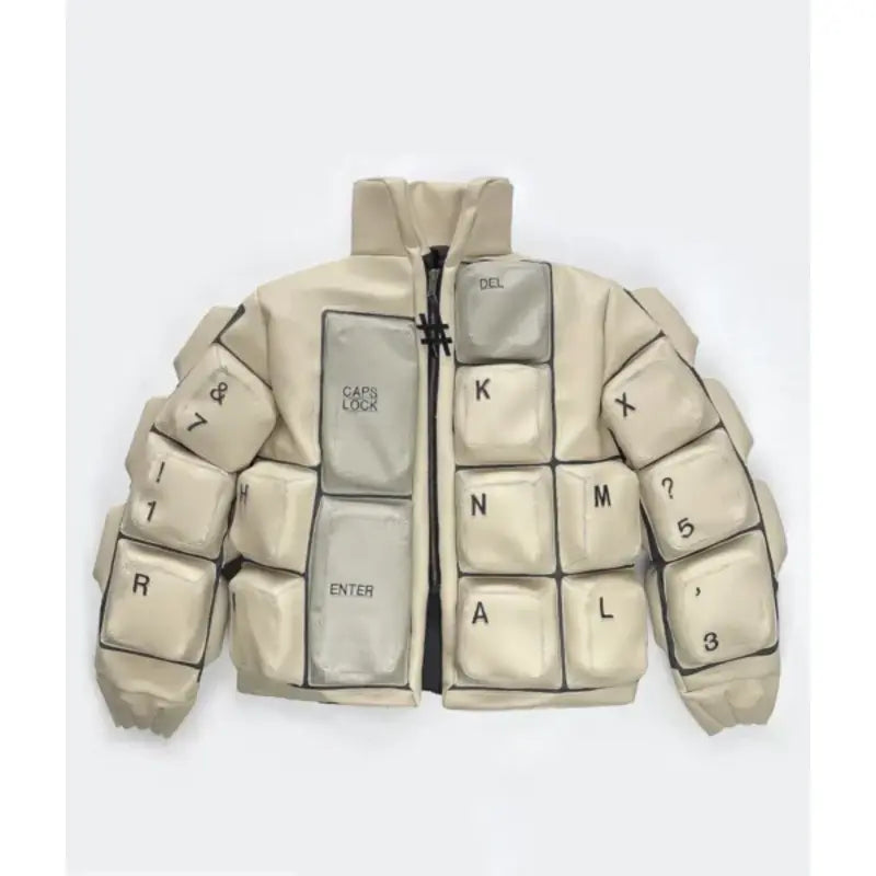 Keyboard Puffer Style Leather Jacket