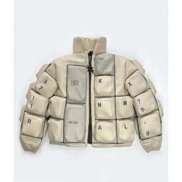 Keyboard Puffer Style Leather Jacket