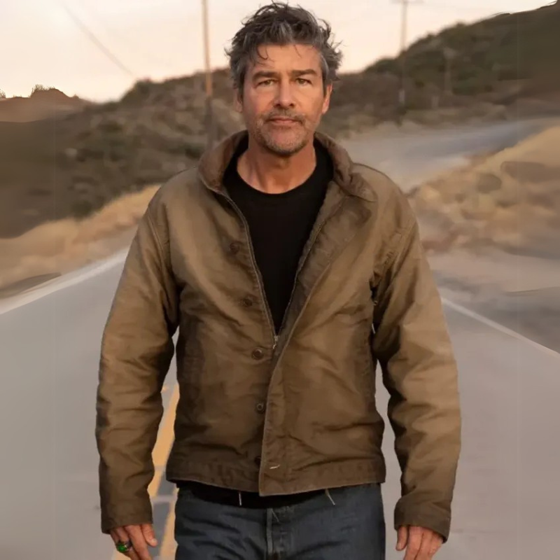 Kyle Chandler-inspired brown cotton jacket with a simple design, perfect for casual wear.