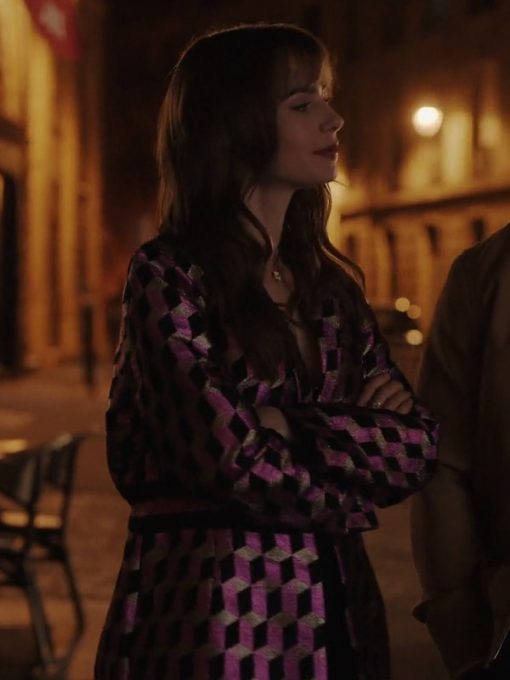Emily In Paris Season 3 Lily Collins Printed Coat