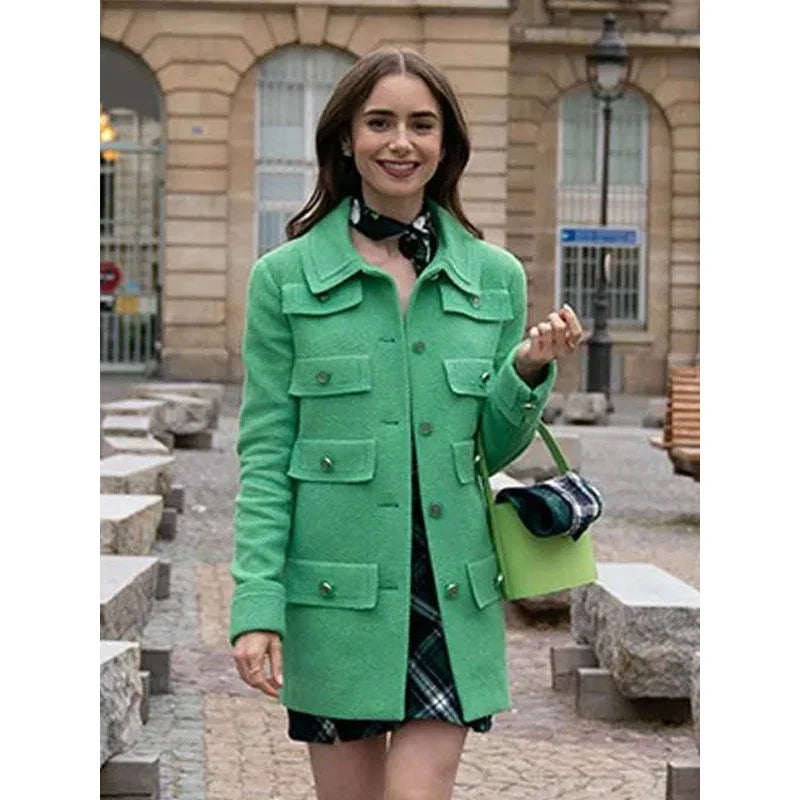 Emily Cooper Emily In Paris Tv Series Green Wool Coat