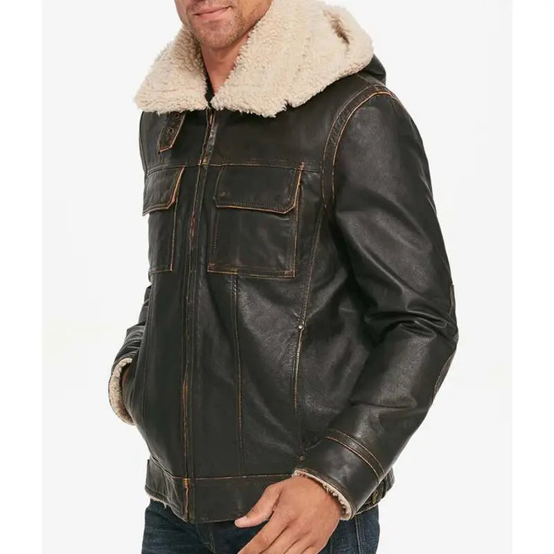  Waxed Hooded Aviator Men's Brown Jacket