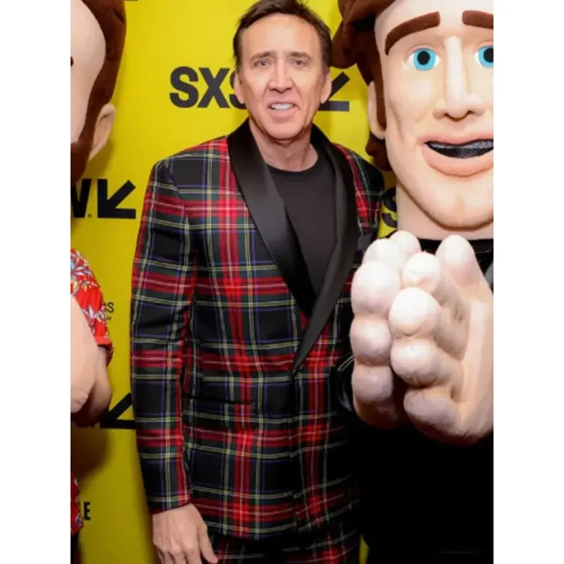 The Unbearable Weight of Massive Talent Nicolas Cage  Plaid Pea Coat
