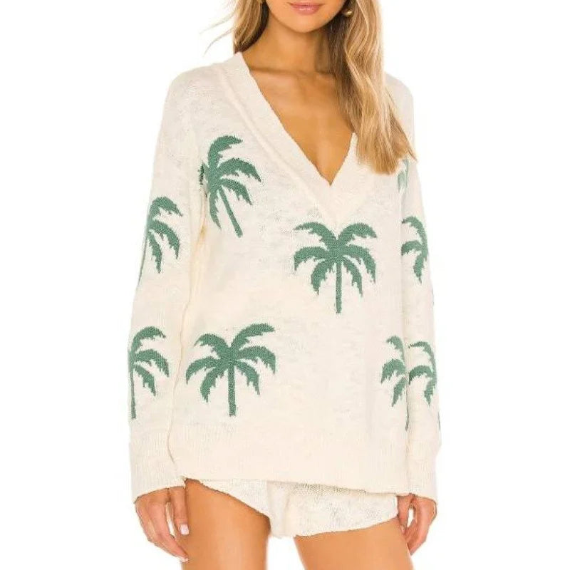 Palm Tree White Sweater
