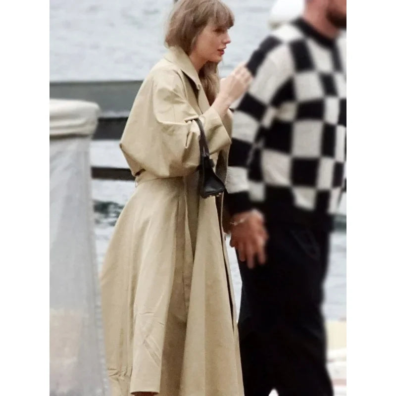 Taylor Swift Italy’s Lake Como Tan Cotton Trench Coat
