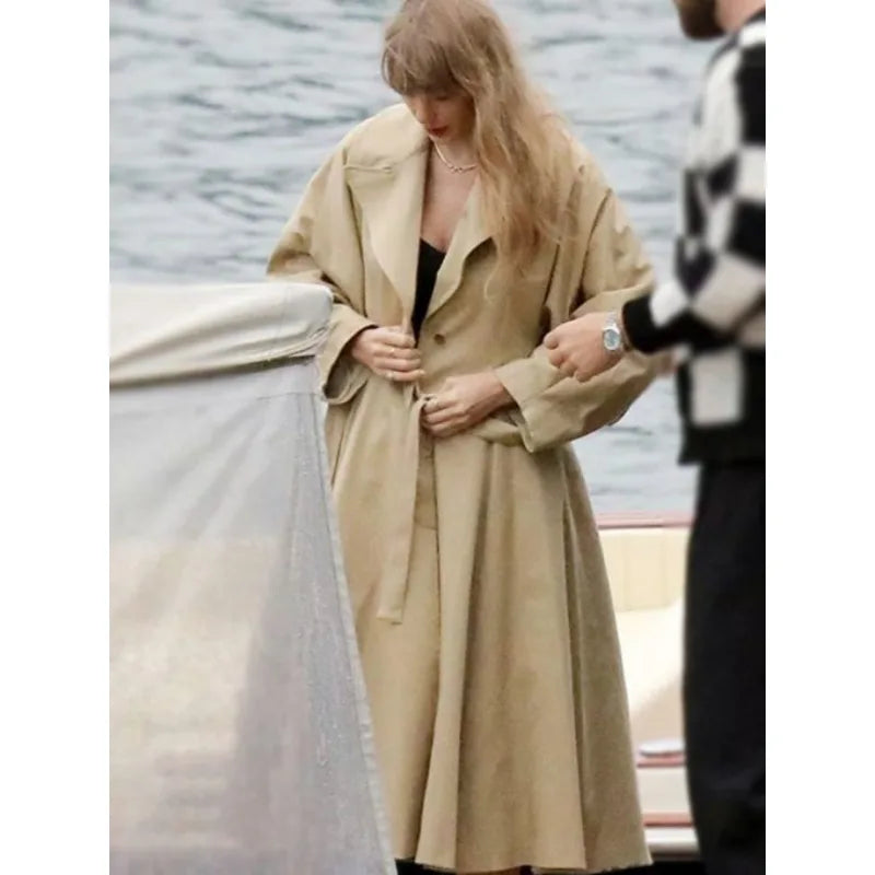 Taylor Swift Italy’s Lake Como Tan Cotton Trench Coat