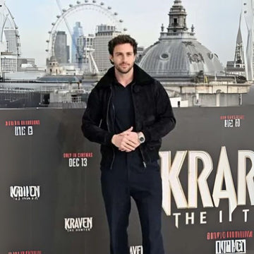  The Hunter Suede Leather Jacket Aaron Taylor-Johnson Kraven