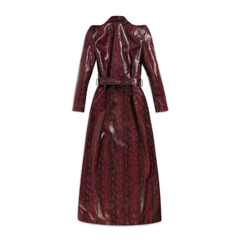 The Kardashians S05 Kim Kardashian Snake-Print Leather Trench Coat