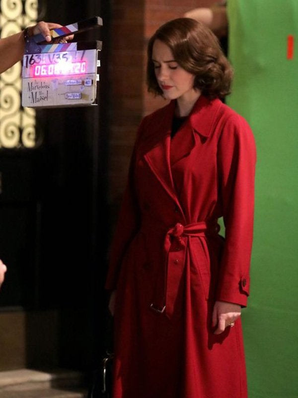 The Marvelous S04 Rachel Brosnahan Red Belted Wrap Coat