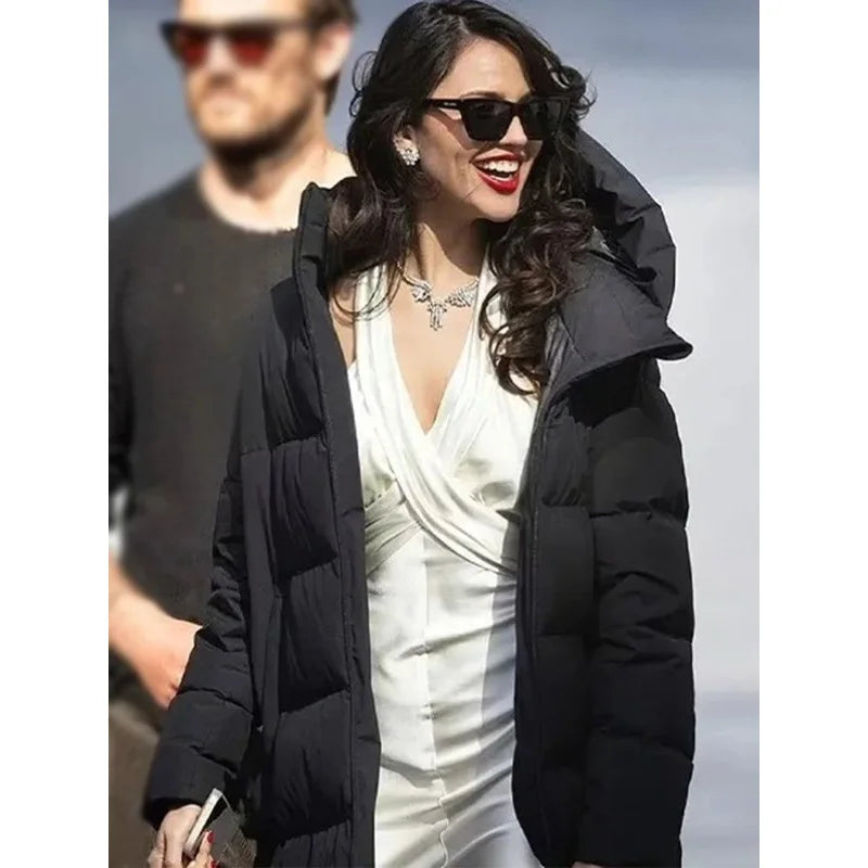 The Ministry Of Ungentlemanly Warfare Eiza González Black Puffer Coat