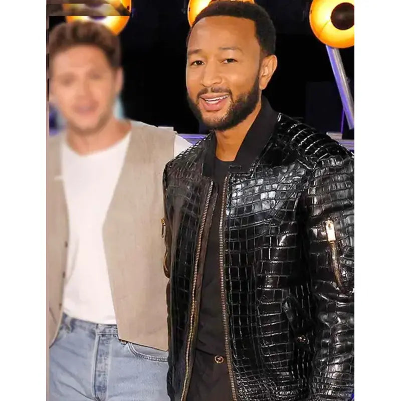 The Voice John Legend Crocodile Black Leather Jacket