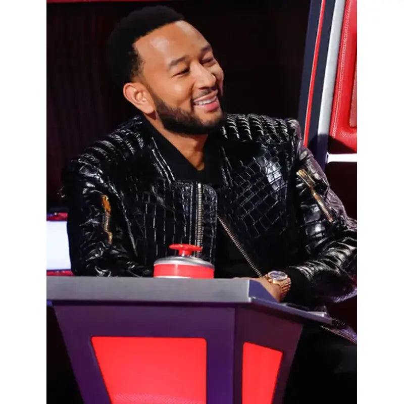 The Voice John Legend Crocodile Black Leather Jacket