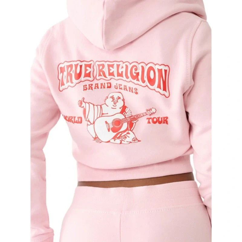 True Religion Women Big T Logo  Pink Hoodie