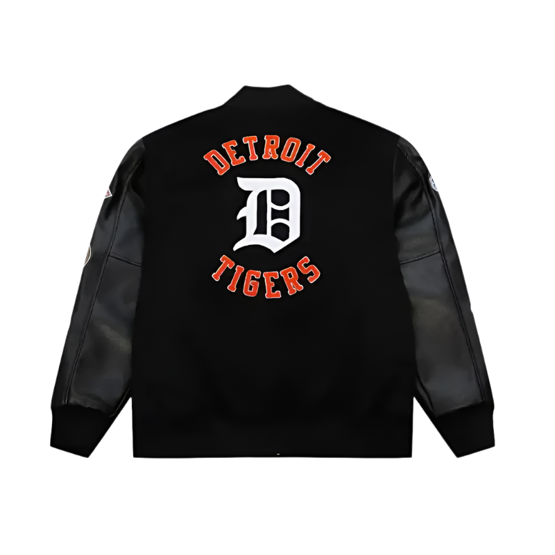 Detroit Tigers vintage varsity jacket featuring embroidered team logos