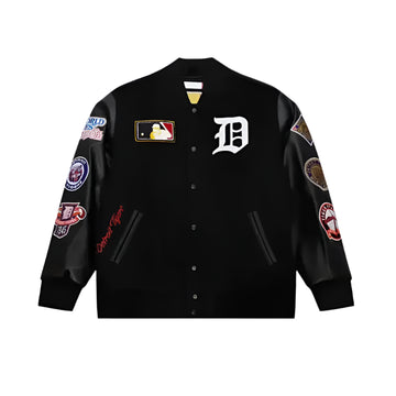 Detroit Tigers vintage varsity jacket featuring embroidered team logos