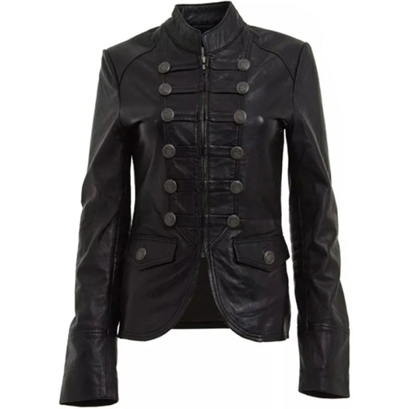 Slim Fit Black Military Women's Leather Jacket